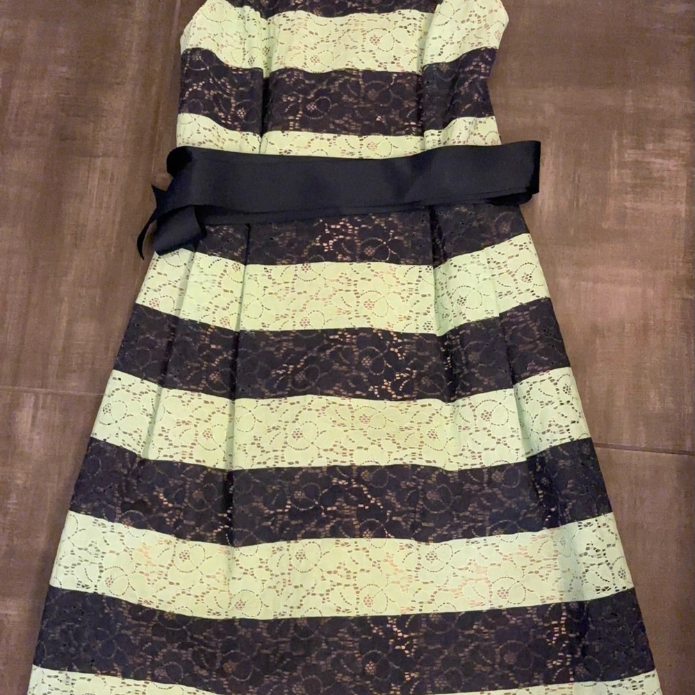 Elegant Black and Green Striped Kids Dress